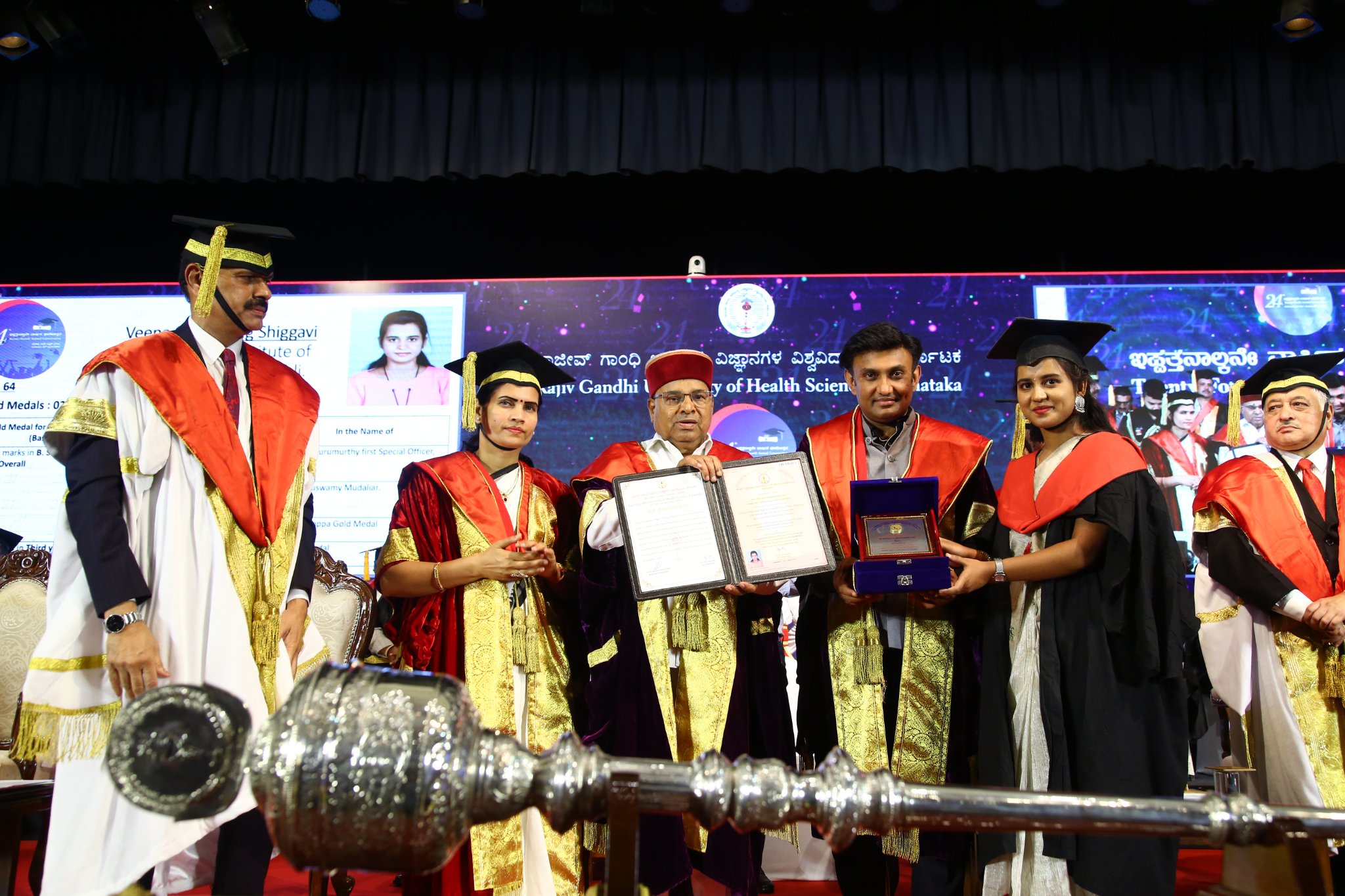  Ms. Veena Sureshsing Shiggavi awarded Two Gold Medals for securing 1st Rank in B.Sc Nursing by Shri. Thaavar Chand Gehlot, Hon'ble Governer of Karnataka.